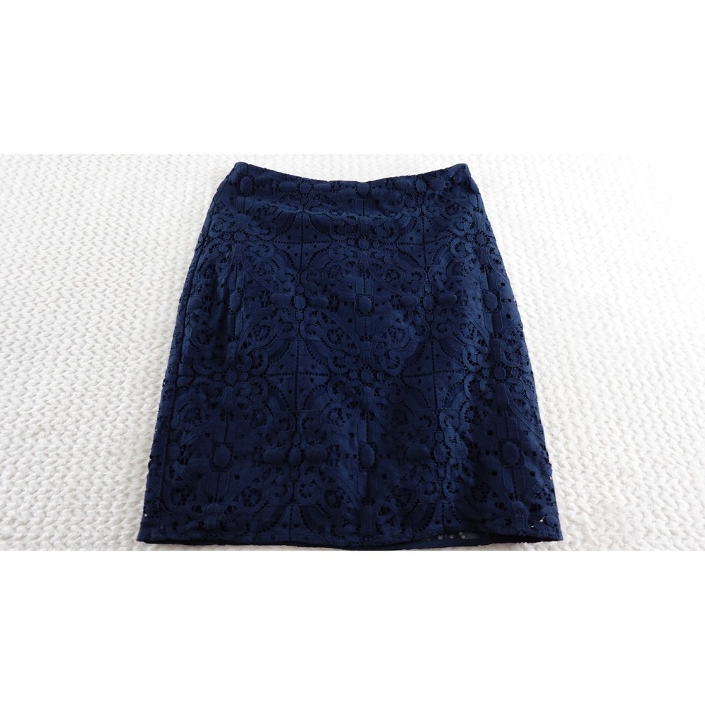 Banana Republic Womens Pencil Straight Skirt Navy Blue Lace Over Lined 00